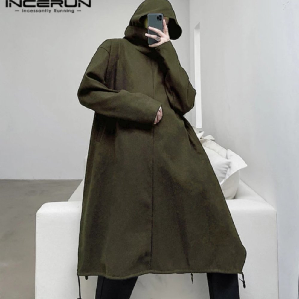 Fashion Men Cloak Solid Color Turtleneck Irregular